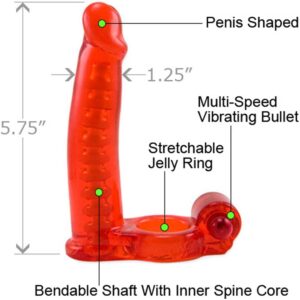 Double Penetrator Strap On Vibrating Penis Ring Waterproof Red