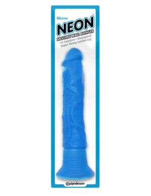 Neon Silicone Wall Banger Vibrating Dildo With Suction Cup Waterproof Blue