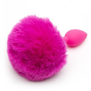 Neon Silicone Butt Plug With Bunny Tail Pink