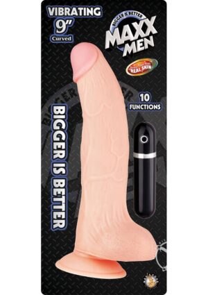 Maxx Men Curved Vibrating Dildo Waterproof Flesh 9 Inch