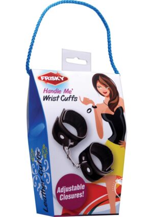 Black Handle Mr Handcuffs Faux Leather Adjustable Black Frisky