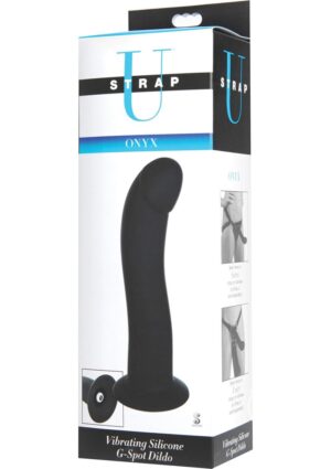 Strap U Onyx Silicone G Spot Strap On Dildo Black 7.5 Inch