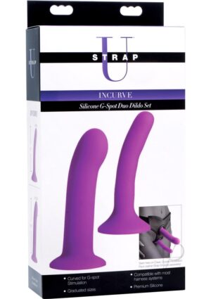 Strap U Incurve G-Spot Duo Pegging Dildo Set Silicone Purple