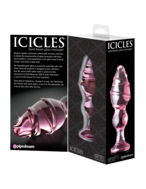 Icicles No 27 Textured Glass Butt Plug Pink 5.75 Inch