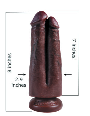 King Cock Two Cocks One Hole Realistic Suction Cup Thick Dildo Brown 7 Inch