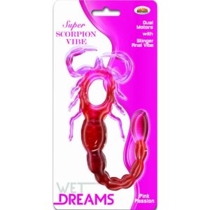 Wet Dreams Super Scorpion Penis Ring With Vibrating Anal Beads Pink Passion