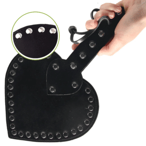 Heart Spanking Paddle with Flat Riveted Studs Black