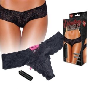 Vibrating Panties Lace Up Back Thong With Hidden Vibe Pocket Black Small/Medium