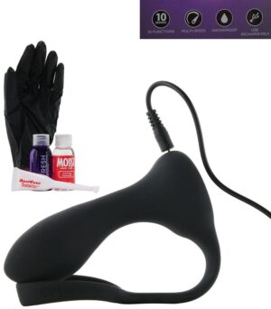 Vibrating Butt Plug With Penis Ring Waterproof Black