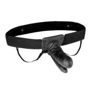 Lux Fetish Unisex Vibrating Hollow Double Penetration Strap-On Dildo Black 9 Inch