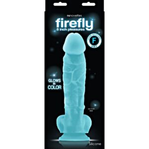 Firefly Pleasures Glow In The Dark Silicone Realistic Suction Cup Dildo Blue 8 Inch