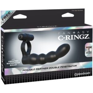 Fantasy C Ringz Posable Partner Silicone Double Penetrator Penis Ring Waterproof Black