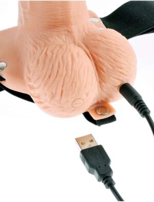 Rechargeable Vibrating Hollow Strap On Harness Kit With Remote Control Flesh 6 Inches