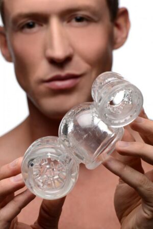 Wand Essentials Twin Turbo Strokers 2 In 1 Vibrating Wand Attachment For Men Clear