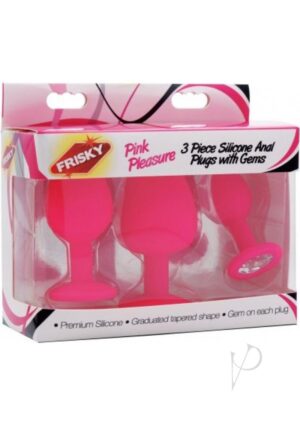 3 Piece Jeweled Butt Plug Kit Silicone Pink