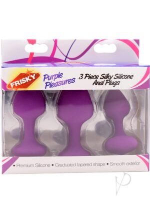 Frisky Purple Pleasures Silky Silicone Butt Plugs 3 Sizes Per Set