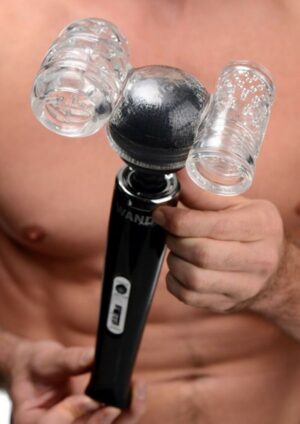Wand Essentials Twin Turbo Strokers 2 In 1 Vibrating Wand Attachment For Men Clear