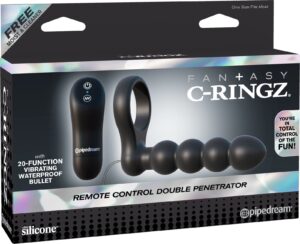 Fantasy C Ringz Remote Control Silicone Double Penetrator Penis Ring Waterproof Black