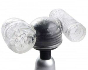 Wand Essentials Twin Turbo Strokers 2 In 1 Vibrating Wand Attachment For Men Clear