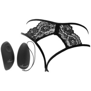 Secret Open Back Plus Size Vibrating Lace Panties With Remote Black