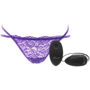 Plus Size Secret Openback Lace Vibrating Panties with Remote Control Purple