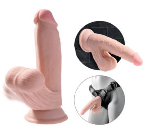 King Cock Triple D Realistic Dildo With Swinging Balls 7 Vanilla