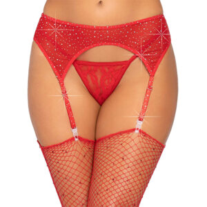 Leg Avenue Red Rhinestone Garter Belt One Size