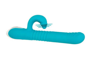 Show Stopper Thrusting Rabbit Silicone Vibrator With Clit Stimulator Teal