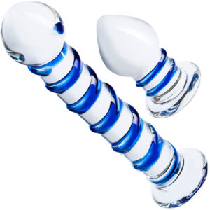 Hustler Swirly Glass Dildo & Glass Butt Plug Set