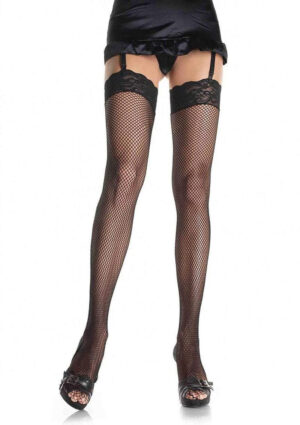 Fishnet Thigh High Stocking With Lace Top Onesize