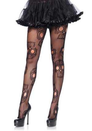 Plus Size Sugar Skull Fancy Dress Black Sexy Thigh High Stocking