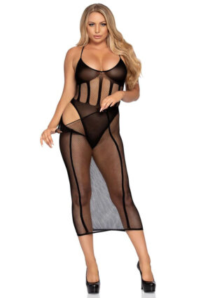 Net Opaque Bodysuit Skirt 2pc Os Black