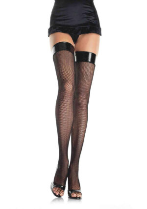 Fishnet Thigh High Stockings With Vinyl Top