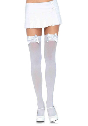 Nylon Over The Knee W Bow Plus White