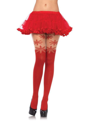 Snowflake Hose Accent Os Red Sexy Tights and Pantyhose