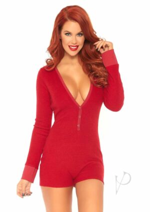 Brushed Romper Long John W/back Flap Red