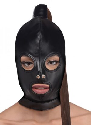 Soft Black Leather Bondage Sex Hood