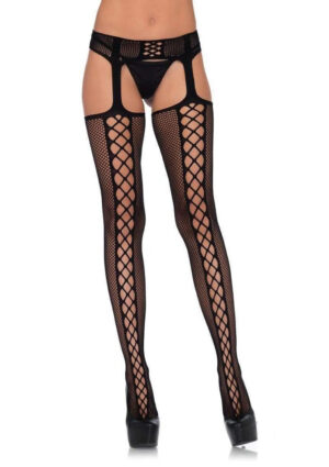 Thigh High Stocking With Attached Garter Belt O/s Black