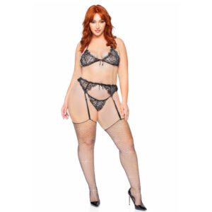 Eyelash Lace 3pc 1x/2x Sexy Women Lingerie Set - Black