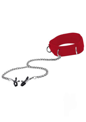 Sex Collar with Nipple Clamps - Red