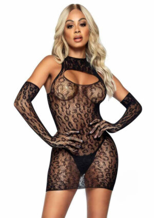 Leopard Net Sexy Women Lingerie Set - Black