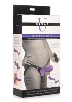 Strap U 28x Lg Dbl Dildo Harn/rc Purple