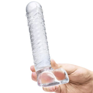 Glass Dildo With Balls 8 inches Clear