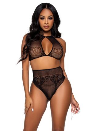 Dotted Net Halter/high Thong 2pc