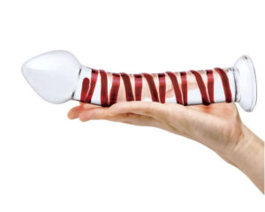 Mr. Swirly Glass Dildo 8 inches Clear/ Red