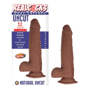 8.5 Inches Brown Realcocks Dual Layer Uncut Dildo G-Spot Stimulator Sex Toy