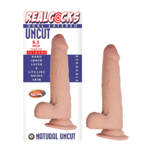 8.5 Inches Beige Realcocks Dual Layer Uncut Dildo G-Spot Stimulator Sex Toy