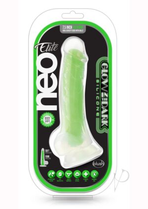 Neo Elite Gitd Dd Cock W/balls 7.5 Grn