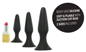 Silicone Anal Trainer Butt Plug for Beginners Kit Black 3 Sizes