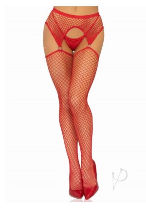 Thigh High Stocking With O-ring Garter Belt Red